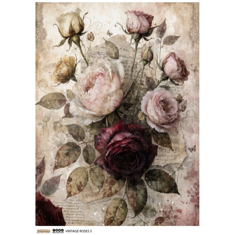 Papier ryżowy A4 - Scraplove - Vintage Roses 5 #1