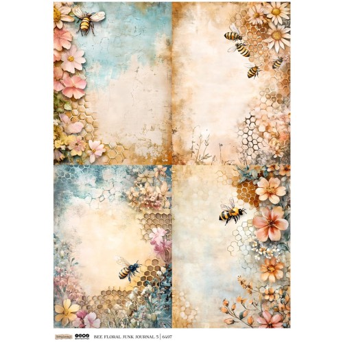 Papier ryżowy A4 - Scraplove -  Bee Floral Junk Journal 5 #1