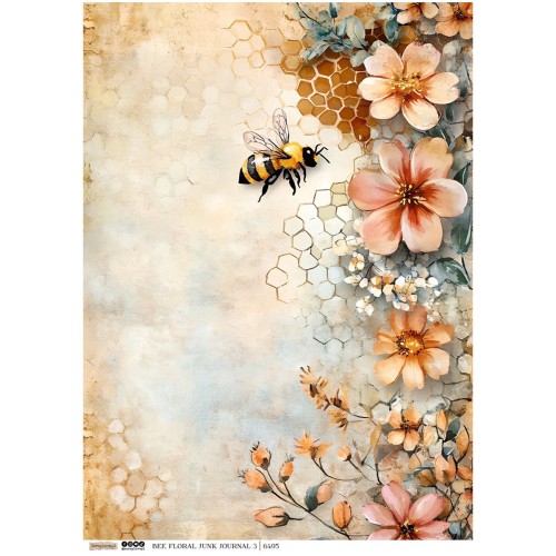 Papier ryżowy A4 - Scraplove -  Bee Floral Junk Journal 3 #1