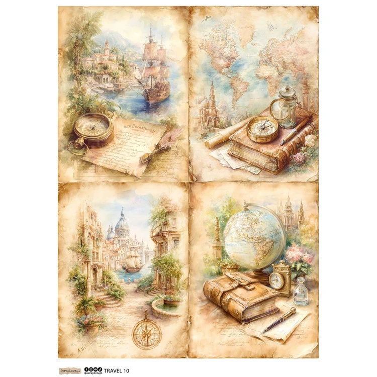 Papier ryżowy A4 - Scraplove -  Travel 10 #1