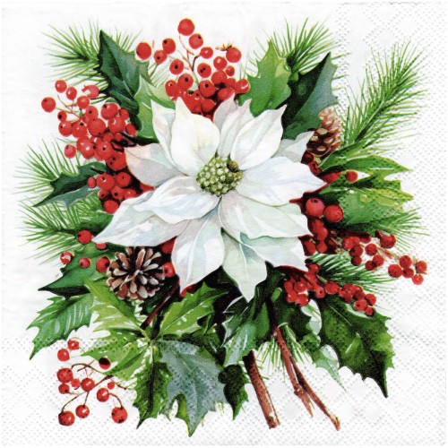 Serwetka do decoupage 33x33cm - Poinsettia bouquet bukiet poinsecji  #1