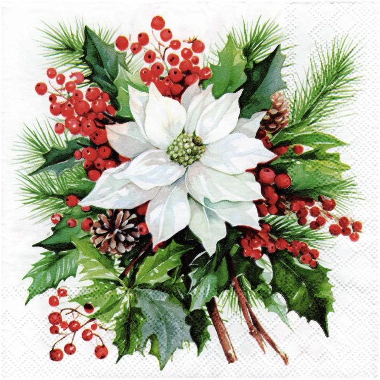 Serwetka do decoupage 33x33cm - Poinsettia bouquet bukiet poinsecji  #1