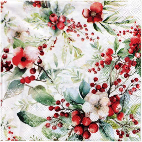 Serwetka do decoupage 33x33cm - Winter berries zimowe jagody #1