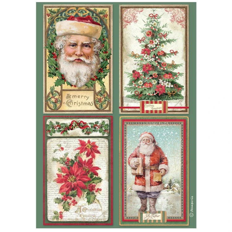 Papier ryżowy A4 - Stamperia - Classic Christmas 4 karty #1