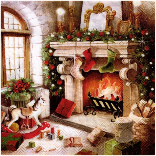Serwetka do decoupage 33x33cm - Christmas Magic Boże Narodzenie kominek #1
