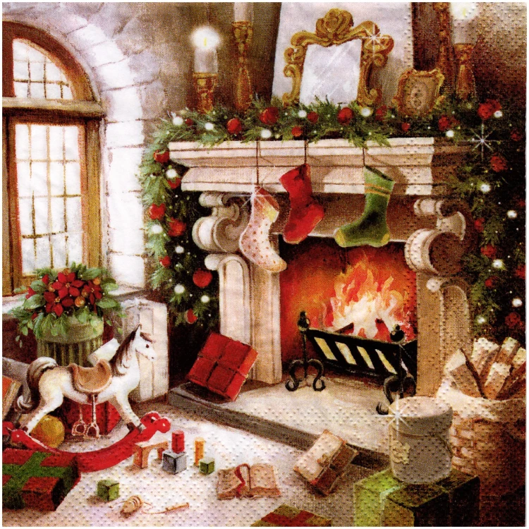 Serwetka do decoupage 33x33cm - Christmas Magic Boże Narodzenie kominek #1