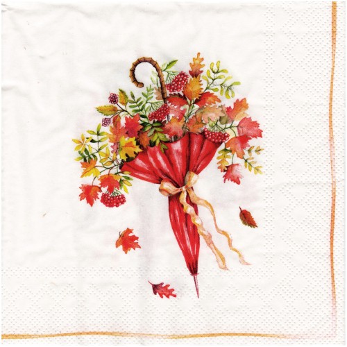 Serwetka do decoupage 33x33cm - Autumn Umbrella jesienny bukiet w parasolu #1
