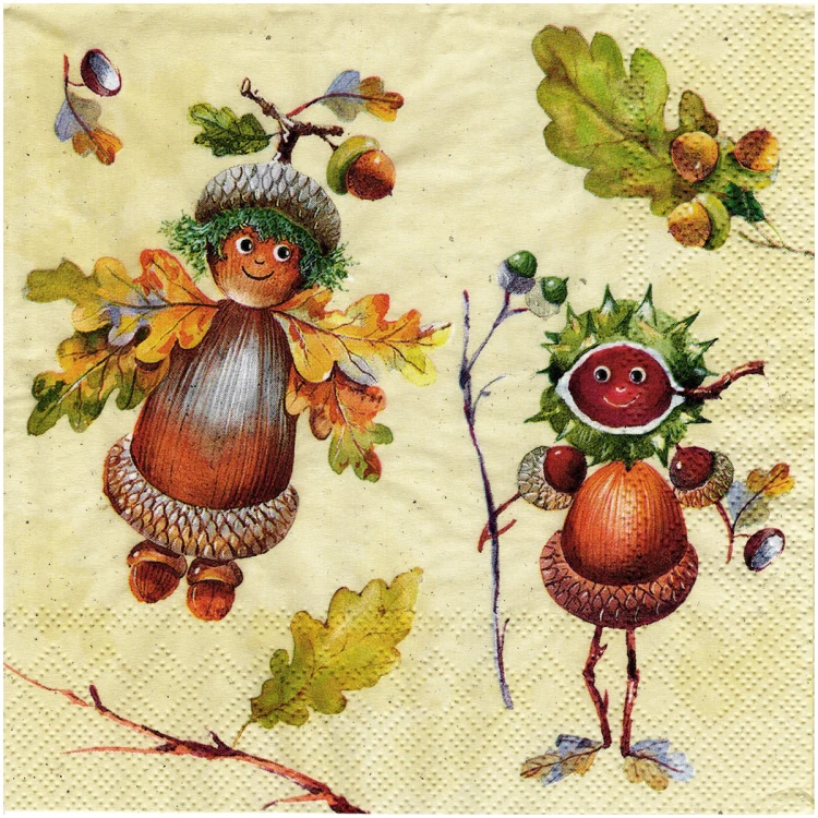 Serwetka do decoupage 33x33cm - Hello Fall kasztanowe ludziki #1