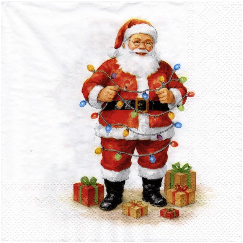 Serwetka do decoupage 33x33cm - Santa with Lights Święty Mikołaj z lampkami #1