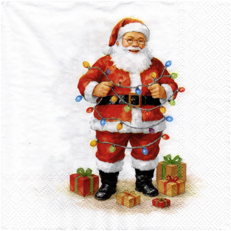 Serwetka do decoupage 33x33cm - Santa with Lights Święty Mikołaj z lampkami #1