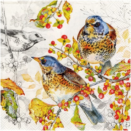 Serwetka do decoupage 33x33cm - Autumn Birds jesienne ptaszki #1