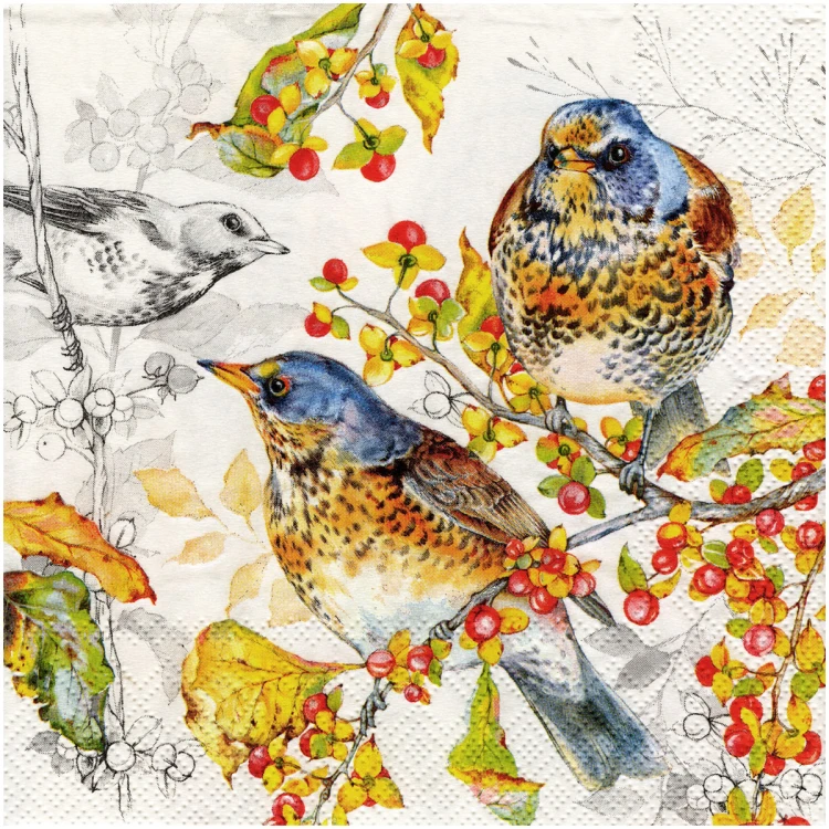 Serwetka do decoupage 33x33cm - Autumn Birds jesienne ptaszki #1
