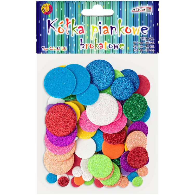 Ozdoby piankowe z brokatem - kółka - 120szt #1