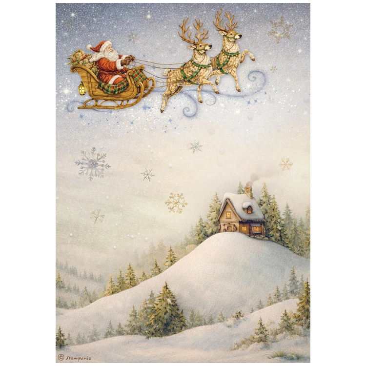 Papier ryżowy A4 - Stamperia - Silent Night Mikołaj w saniach #1