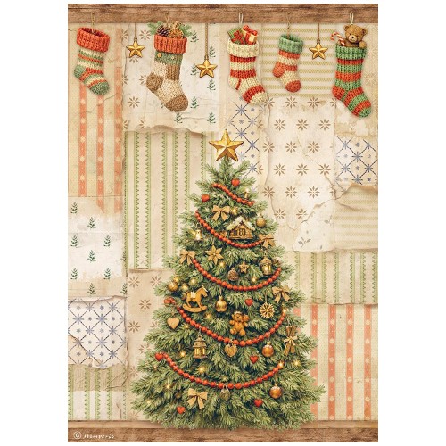 Papier ryżowy A4 - Stamperia - Silent Night choinka #1
