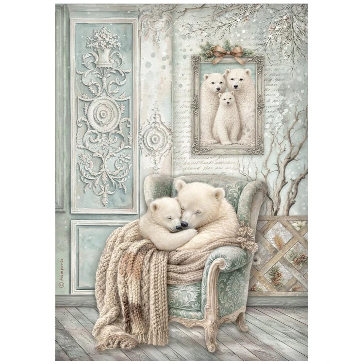 Papier ryżowy A4 - Stamperia - White Christmas słodkie misie #1