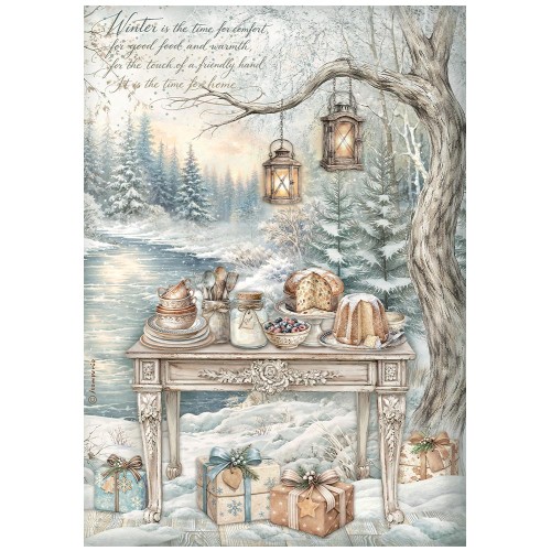 Papier ryżowy A4 - Stamperia - White Christmas stół nad wodą #1