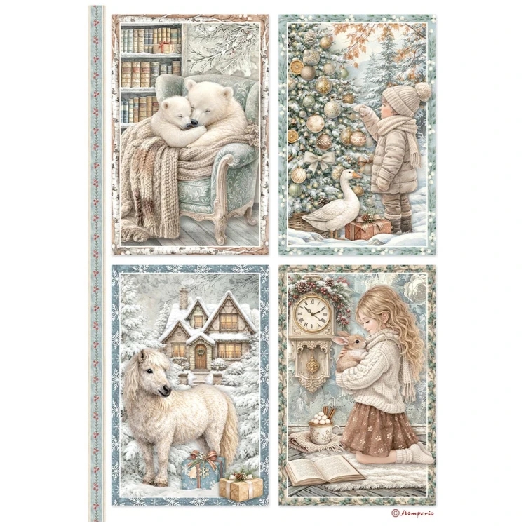 Papier ryżowy A4 - Stamperia - White Christmas 4 karty #1
