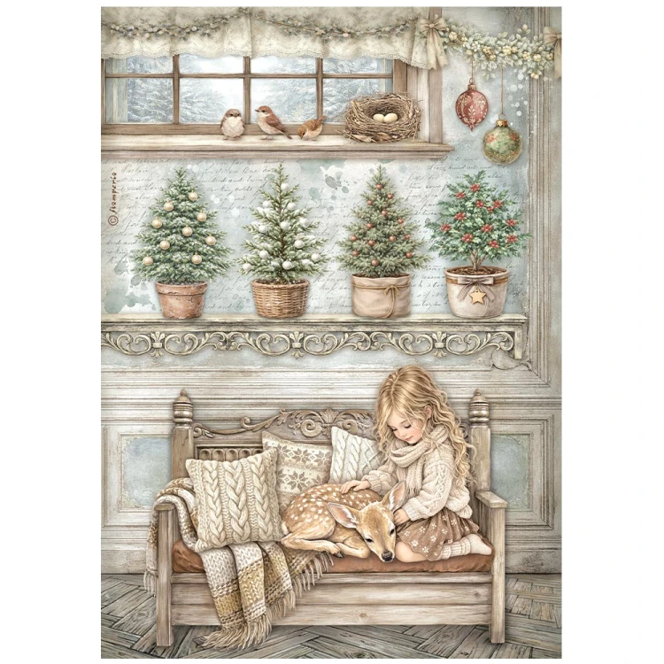 Papier ryżowy A4 - Stamperia - White Christmas dziewczynka #1