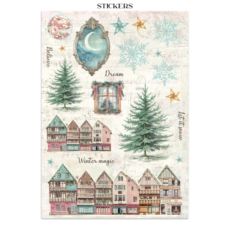 Zestaw papierów, naklejek i elementów Junk Journal - Winter Magic - Stamperia  #12