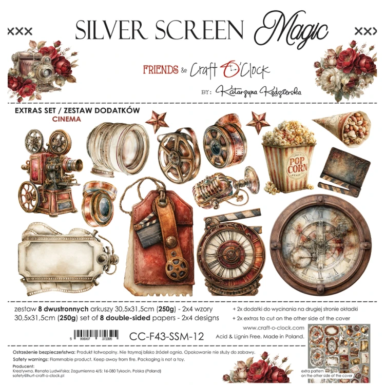 Zestaw dodatków do scrapbookingu - Craft o'clock - Silver Screen Magic - Cinema #1