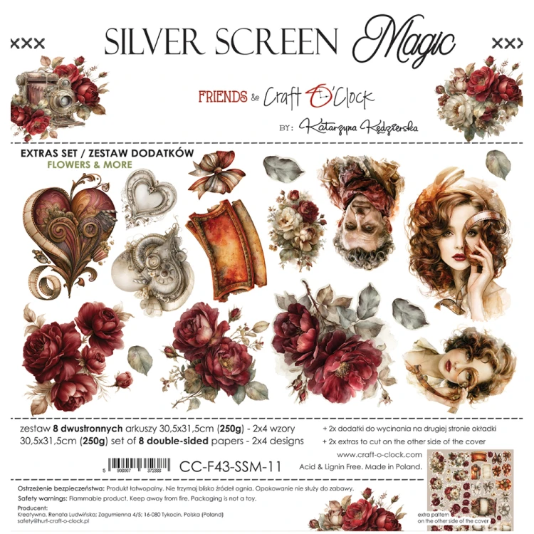 Zestaw dodatków do scrapbookingu - Craft o'clock - Silver Screen Magic - Flowers #1