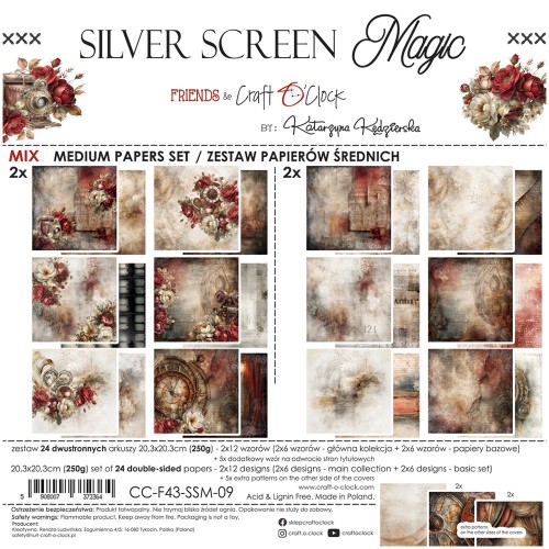 Zestaw papierów do scrapbookingu 20x20 - Craft o'clock - Silver Screen Magic mix #1