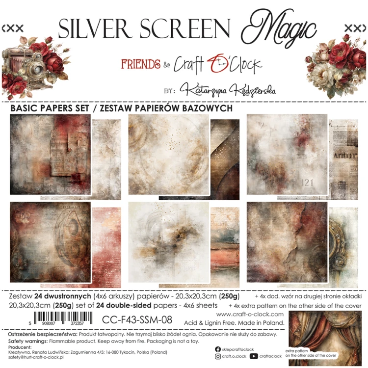 Zestaw papierów do scrapbookingu 20x20 - Craft o'clock - Silver Screen Magic - BASIC #1