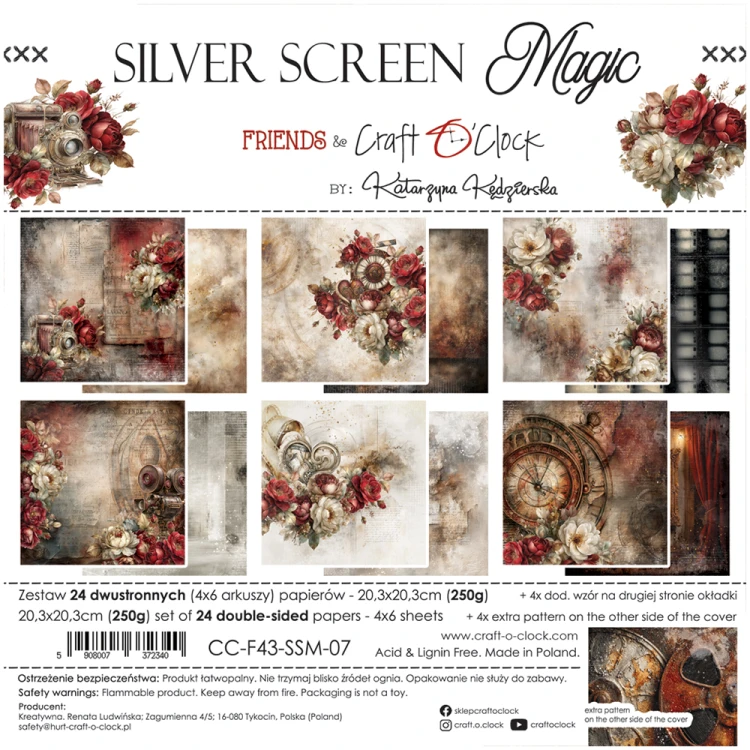 Zestaw papierów do scrapbookingu 20x20 - Craft o'clock - Silver Screen Magic #1