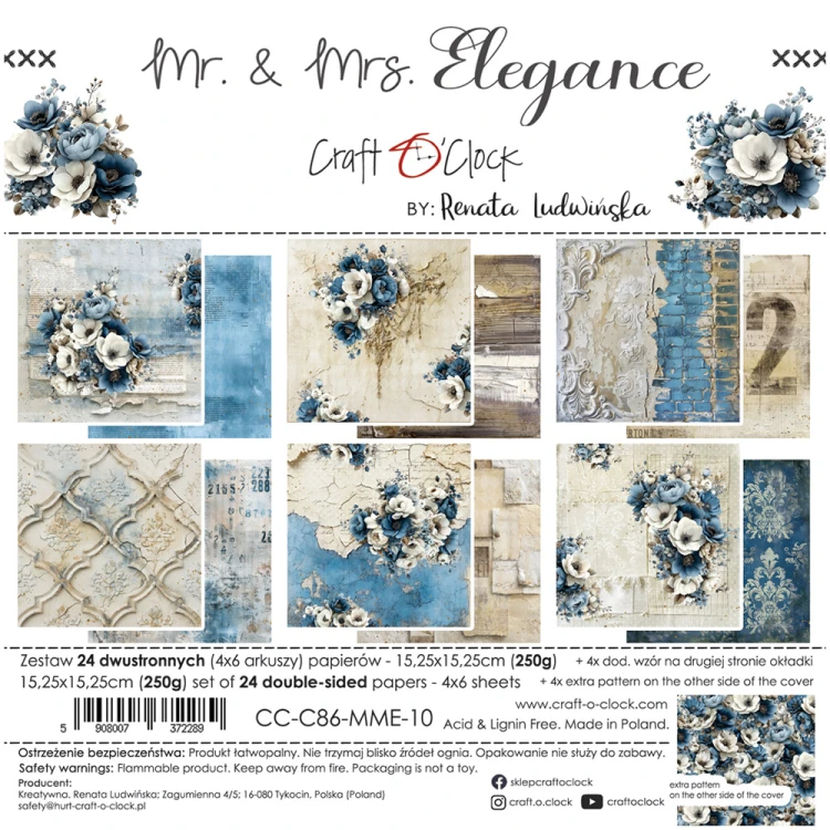 Zestaw papierów do scrapbookingu 15x15 - Craft o'clock - Mr & Mrs Elegance #1