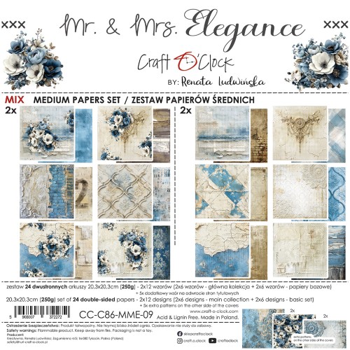 Zestaw papierów do scrapbookingu 20x20 - Craft o'clock - Mr & Mrs Elegance mix #1