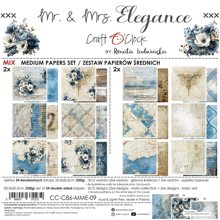 Zestaw papierów do scrapbookingu 20x20 - Craft o'clock - Mr & Mrs Elegance mix #1