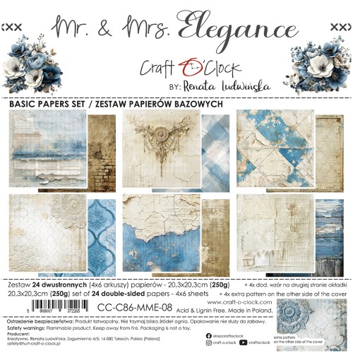 Zestaw papierów do scrapbookingu 20x20 - Craft o'clock - Mr & Mrs Elegance - BASIC #1