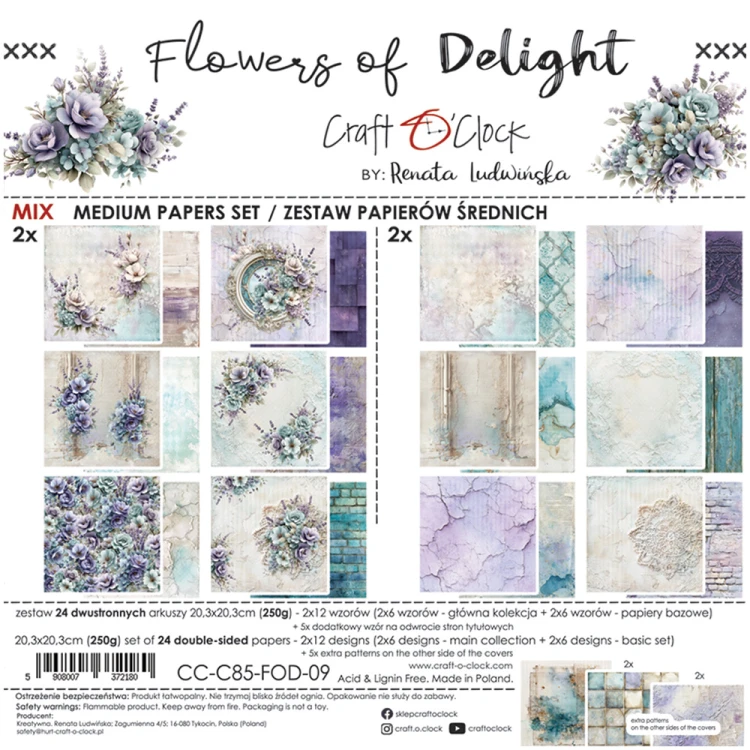 Zestaw papierów do scrapbookingu 20x20 - Craft o'clock - Flowers of Delight mix #1