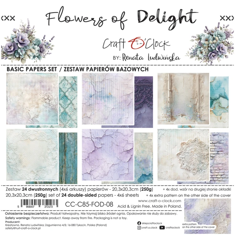 Zestaw papierów do scrapbookingu 20x20 - Craft o'clock - Flowers of Delight - BASIC #1
