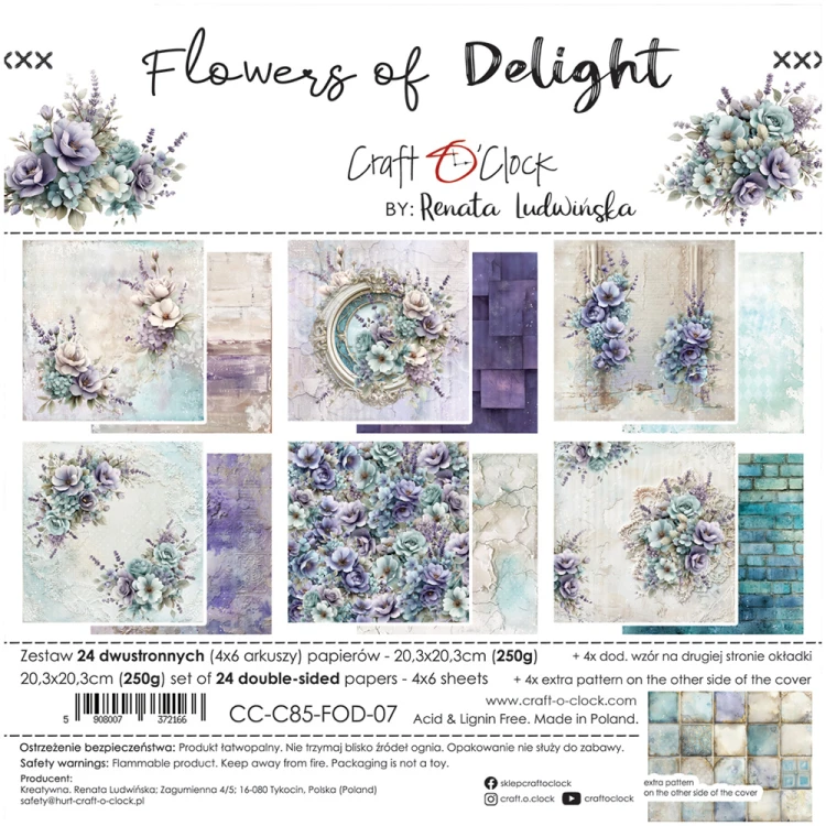 Zestaw papierów do scrapbookingu 20x20 - Craft o'clock - Flowers of Delight #1