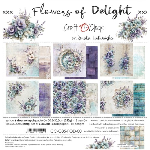 Zestaw papierów do scrapbookingu 30x30 - Craft o'clock - Flowers of Delight #1