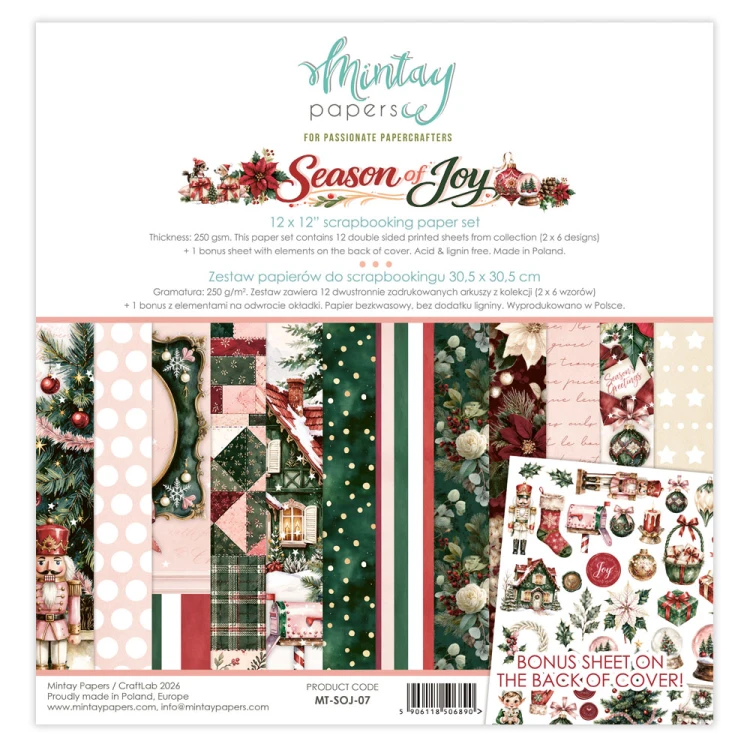 Zestaw papierów do scrapbookingu 30x30 - Mintay - Season of Joy #1