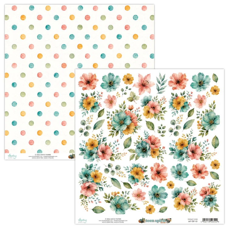 Papier z elementami do scrapbookingu 30x30 - Mintay - Teen Spirit kwiaty #1