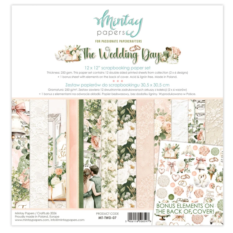 Zestaw papierów do scrapbookingu 30x30 - Mintay - The Wedding Day #1