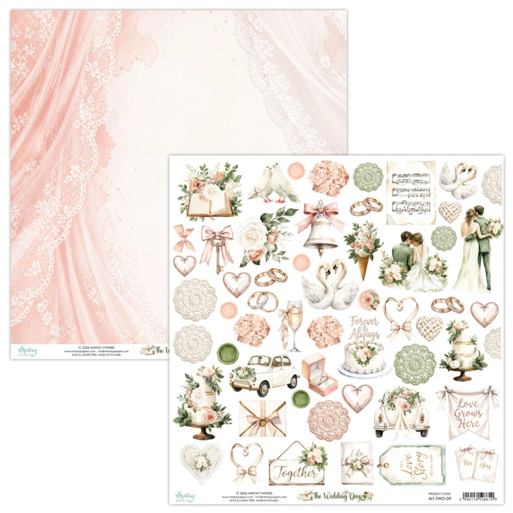 Papier z elementami do scrapbookingu 30x30 - Mintay - The Wedding Day #1