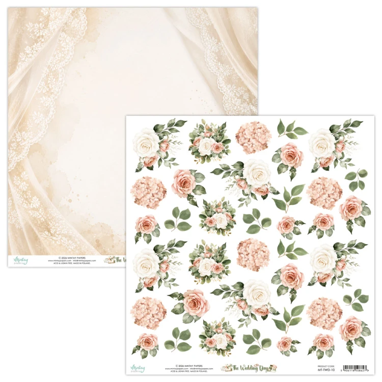 Papier z elementami do scrapbookingu 30x30 - Mintay - The Wedding Day kwiaty #1