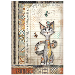 Papier ryżowy do decoupage A4 - Furry Friends kot i motylki - Stamperia