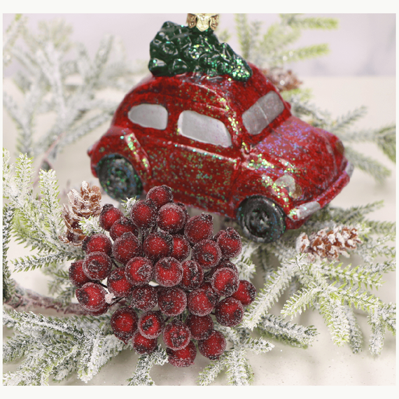 Jarzębina dekoracyjna bordowa oszroniona na druciku - 1 gałązka