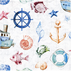 Serwetka do decoupage 33x33cm - Coastal Elements muszle kotwica ster