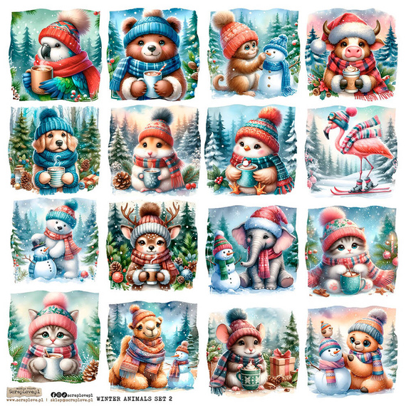 Naklejki papierowe - ScrapLove - Winter Animals Set 2 zwierzątka kakao