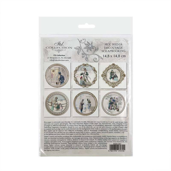 Zestaw papierów ryżowych - ITD RSM061 vintage ramki zima
