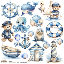 Naklejki papierowe - ScrapLove - Sea Adventure 1 kotwica ster latarnia morska