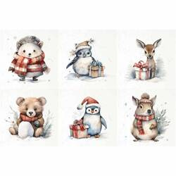 Zestaw papierów ryżowych - ITD RSM103 zwierzaki w zimowych strojach
