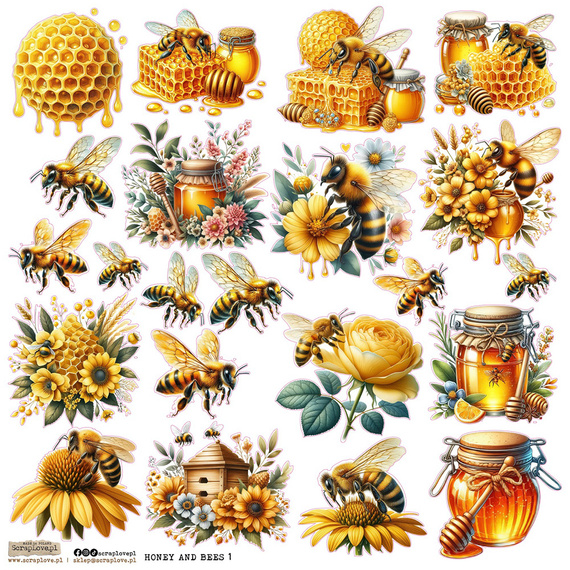 Naklejki papierowe - ScrapLove - Honey and Bees 1 pszczoły miód